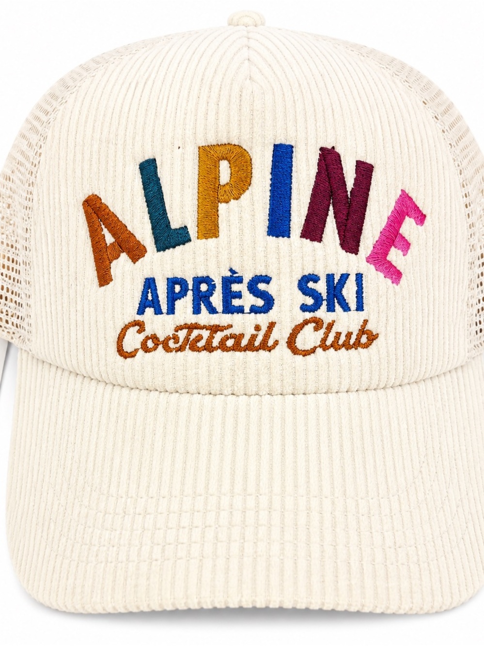 Alpine Après Ski Cocktail Club  Cream Embroidered Corduroy Cap